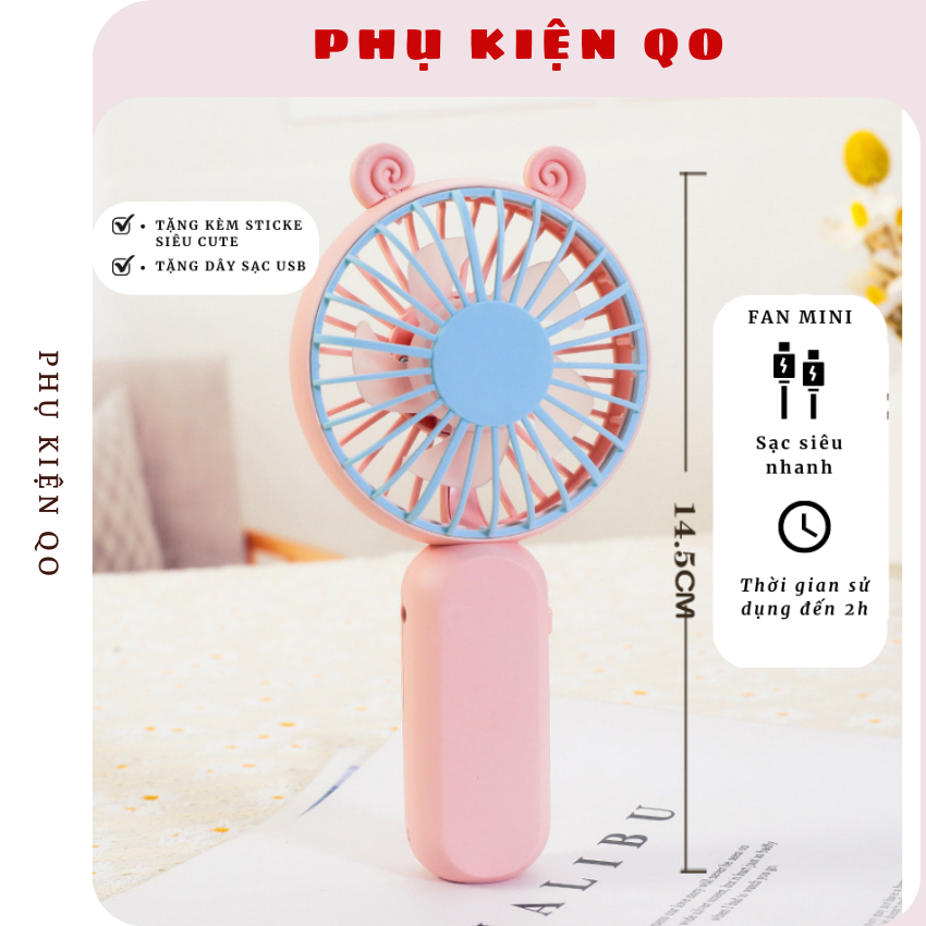 Quạt mini cầm tay, quạt cầm tay mini có đế để bàn , nhỏ gọn, tiện lợi (Tặng Sticker) | BigBuy360 - bigbuy360.vn