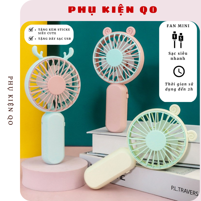 Quạt mini cầm tay, quạt cầm tay mini có đế để bàn , nhỏ gọn, tiện lợi (Tặng Sticker) | BigBuy360 - bigbuy360.vn