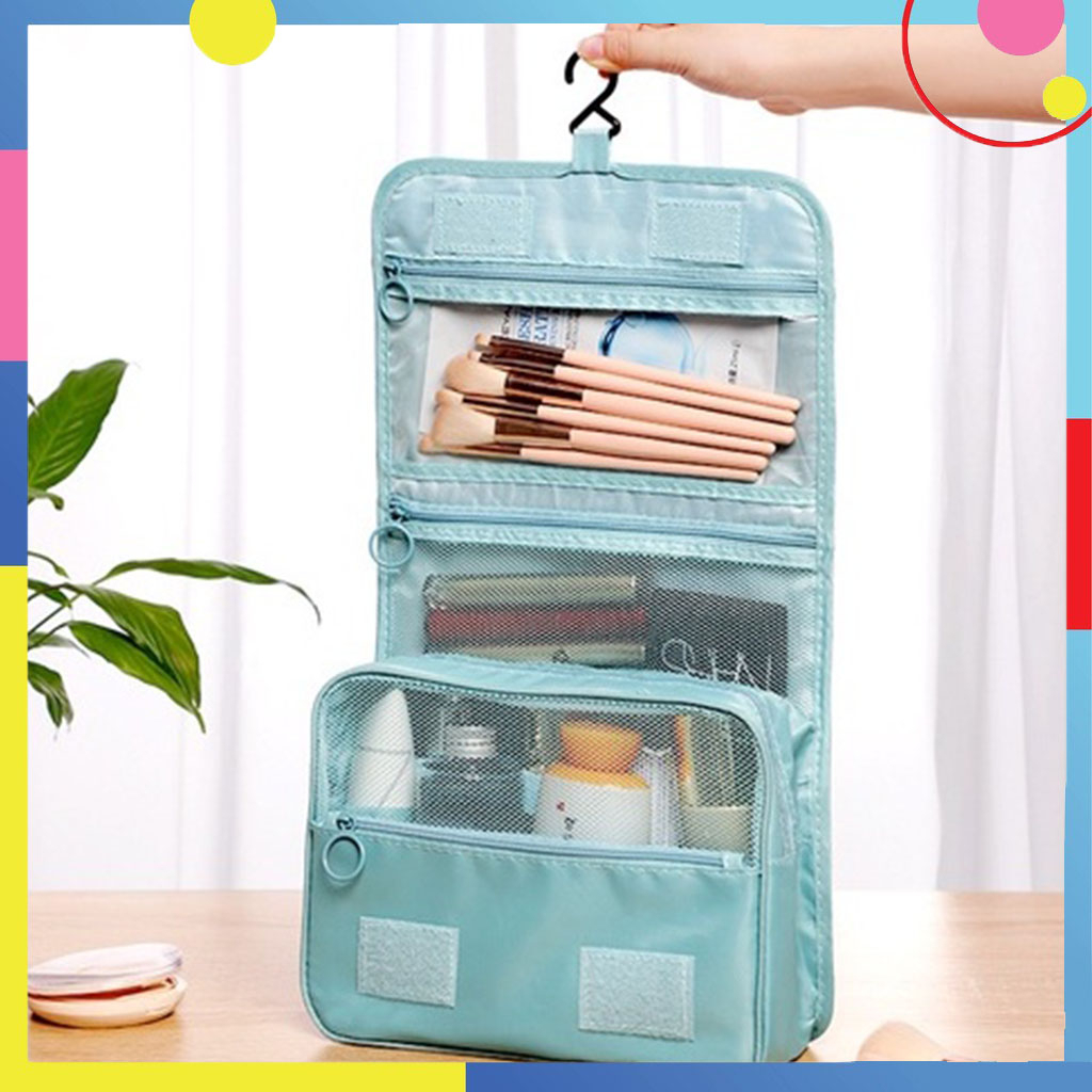 Túi Đựng Mỹ Phẩm Du Lịch Có Móc Treo Nhiều Ngăn, Đựng Dụng Cụ Làm Đẹp, Đồ Cá Nhân Đa Năng Vải Chống Thấm, Dung Tích Lớn