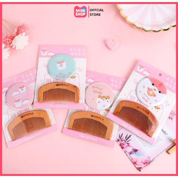 Bộ Gương Mini và Lược Gỗ Bỏ Túi Dễ Thương - Mini shop
