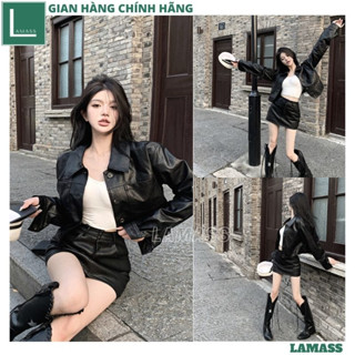 Áo khoác da dáng croptop basic nam nữ cổ bẻ, Áo khoác da cúc phong cách cá tính trẻ trung năng động phong cách - LAMA