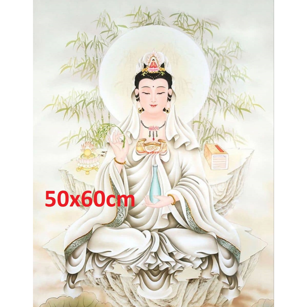(Vải 11CT) Tranh thêu chữ thập phật quan âm 84
