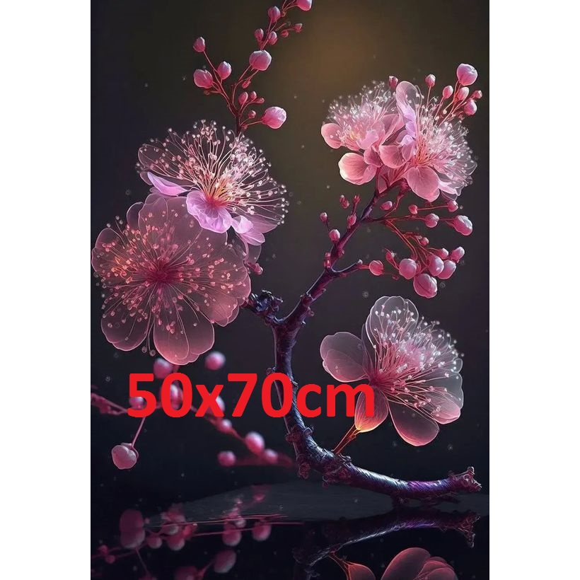 (Vải 11CT) Tranh thêu chữ thập phong cảnh hoa đào 84