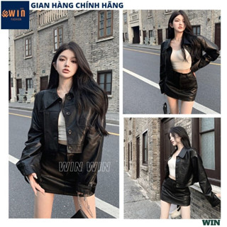 Áo khoác da dáng croptop basic nam nữ cổ bẻ, Áo khoác da cúc phong cách cá tính trẻ trung năng động phong cách - WIN