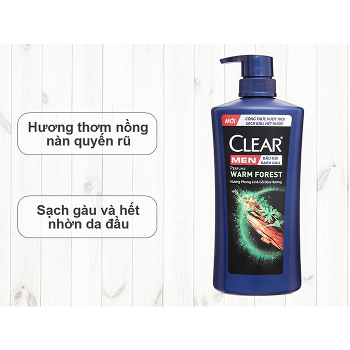 Dầu gội sạch gàu phong lữ và gỗ đàng hương Clear Men Perfume Warm Forest 600g