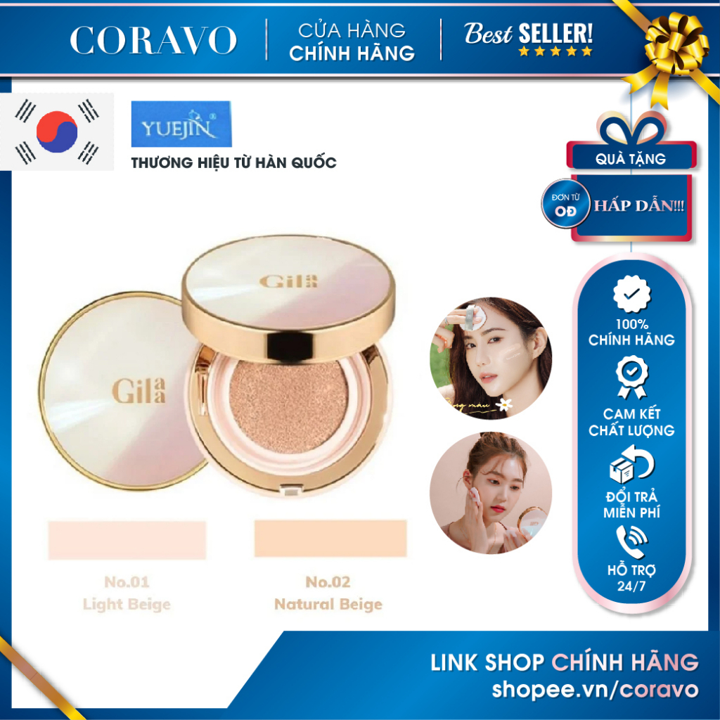 (AUTH) Phấn nước 3 in 1 Kiềm dầu Dưỡng da Chống nắng Gilaa Long Wear DD Cushion SPF50+ PA+++ 13g - Coravo