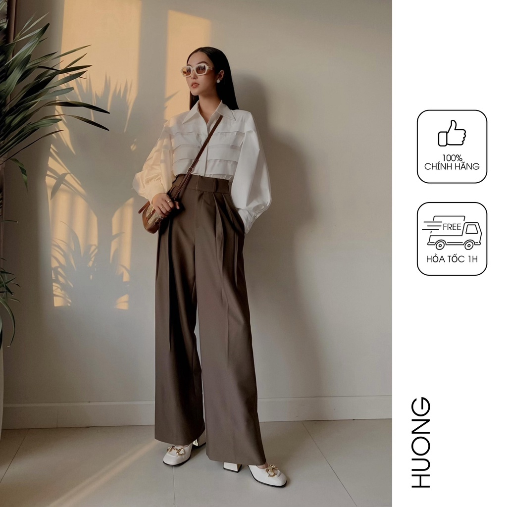 HBQ101 Quần suông nữ ống rộng, mí gân