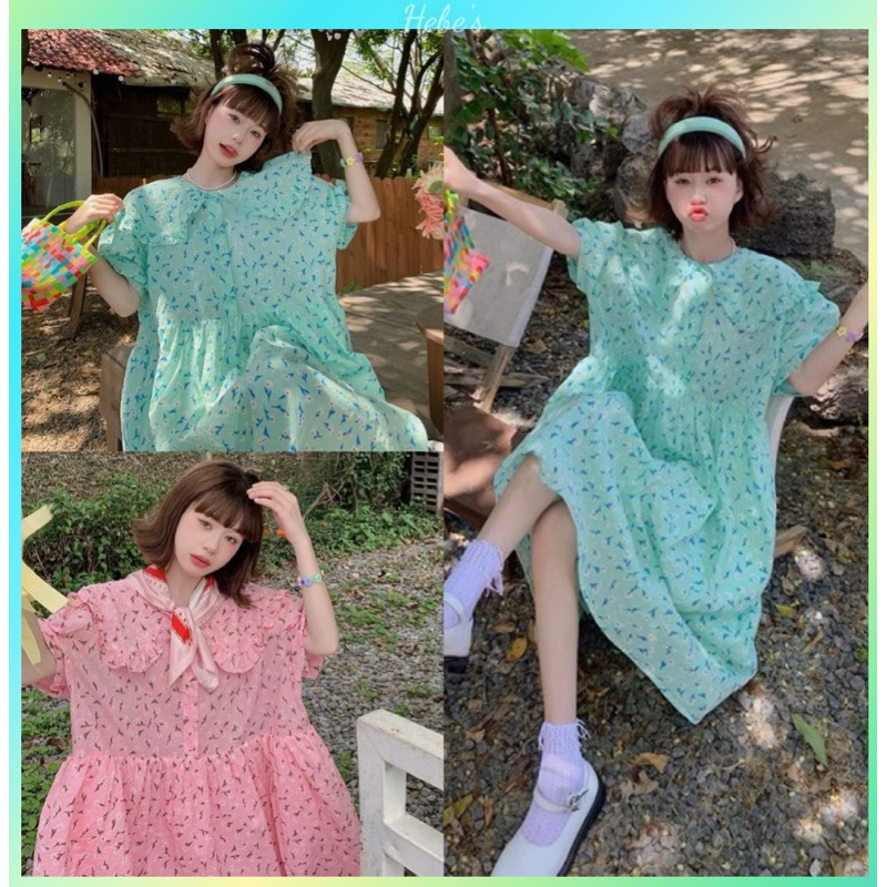 Đầm babydoll hoa nhí phong cách hàn quốc thời trang nữ hebe's N60
