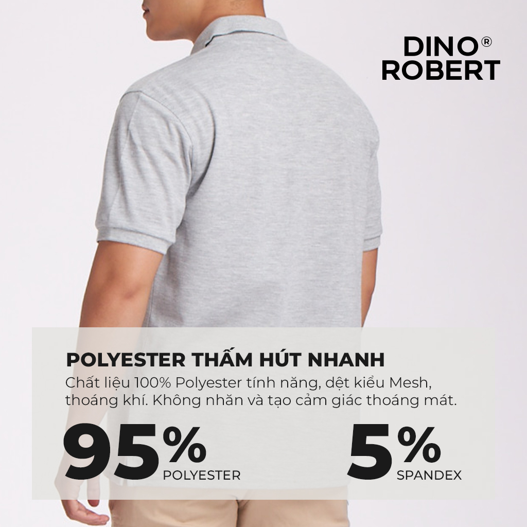 Áo Polo Nam Basic DINO ROBERT, Trơn Ngăn Tay Bo Vải Poly Thoáng Khí, Co Giãn 2 Chiều - Màu Ghi
