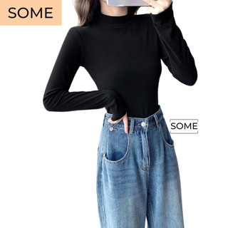 Áo tay dài nữ cổ cao dáng croptop chất thun len tăm mềm mịn thoáng mát