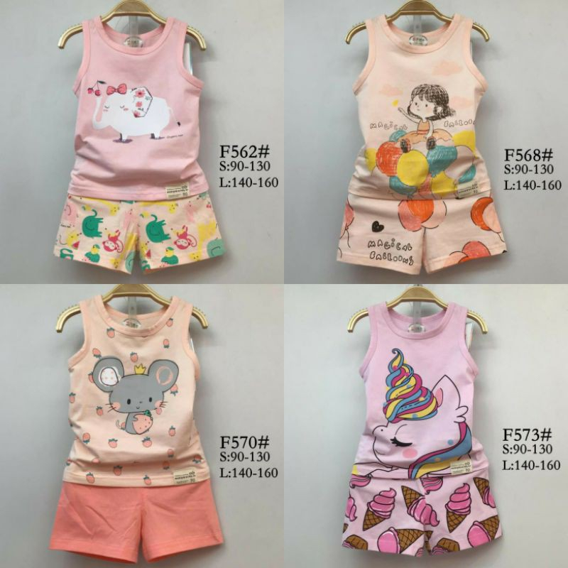 Bộ Xuất Hàn sát nách Fanqie - chất thun cotton co giãn 4c - hình con voi cho bé Gái