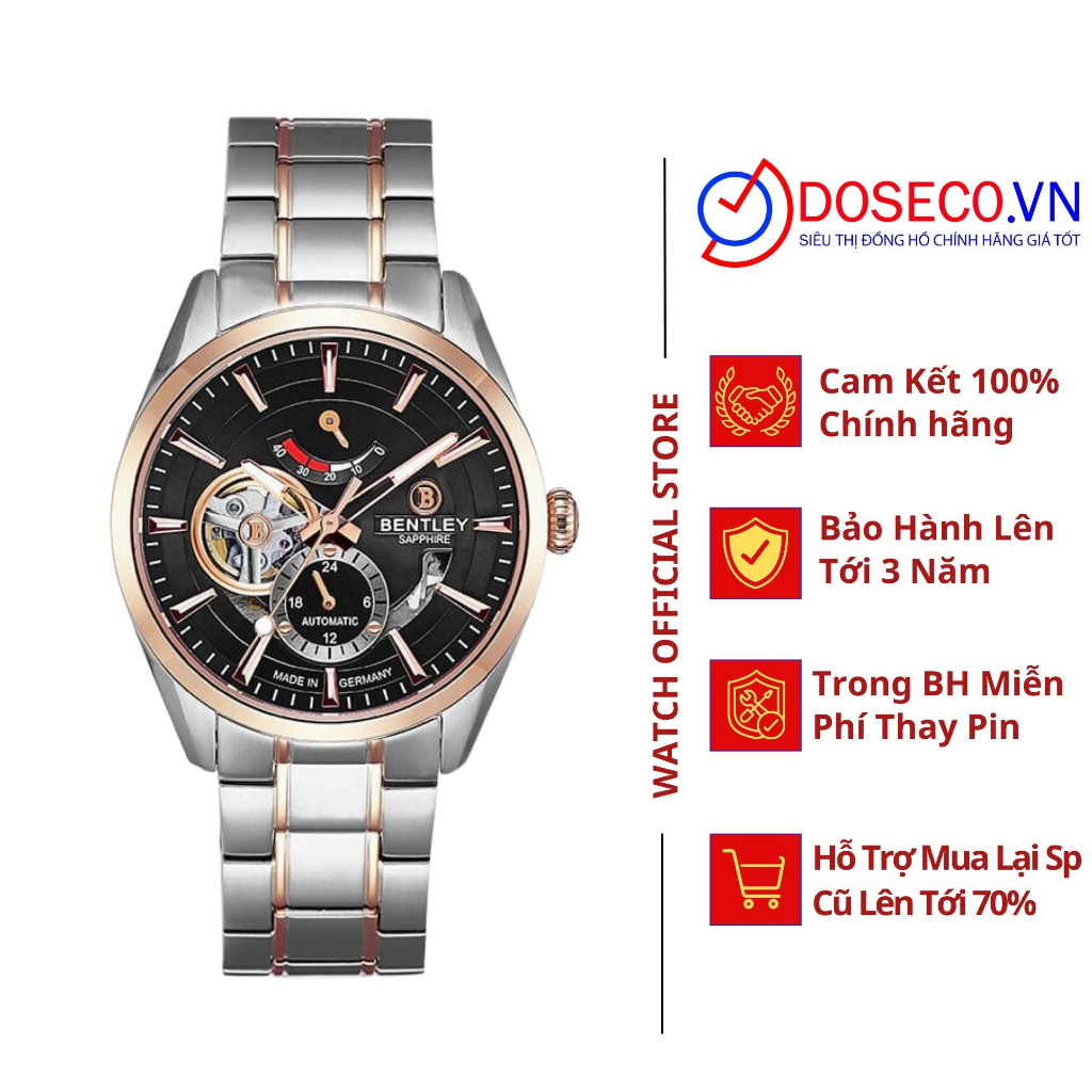 Đồng Hồ Nam Bentley Mặt Hề BL1831-15MTBI-R-AMSR-D Chính Hãng Kính Sapphire, Dây Da Cao Cấp, Chống Nước Tốt