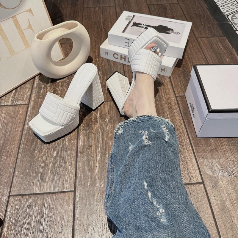 Guốc đúp cao gót 9 phân chất vãi nhung phong cách hàn quốc