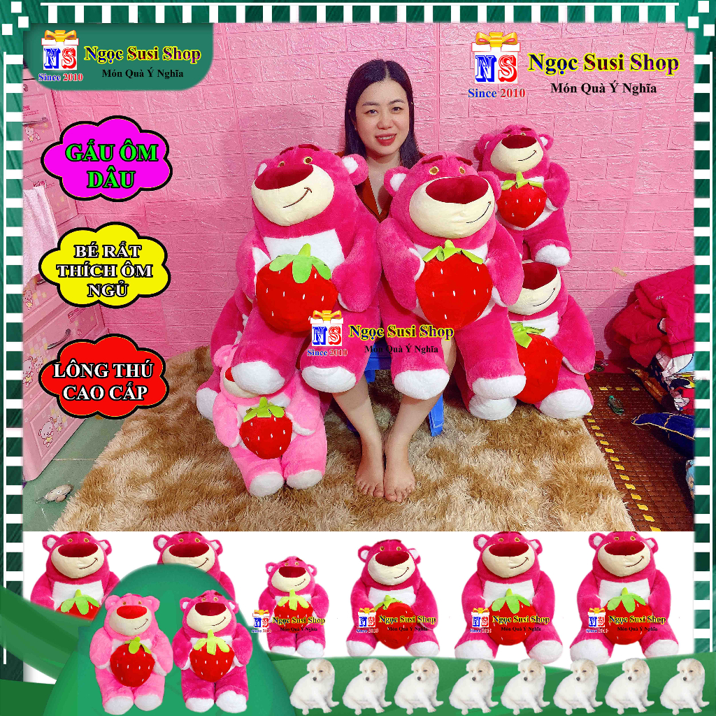 GỐI ÔM HÌNH GẤU DÂU LOTSO ÔM TRÁI DÂU HÀNG CHUẨN CAO CẤP RẤT MỊN ĐẸP NHƯ ẢNH MUA CHỌN SIZE
