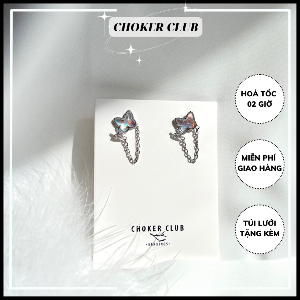 Hoa tai hình bướm màu hologram E224 Choker club