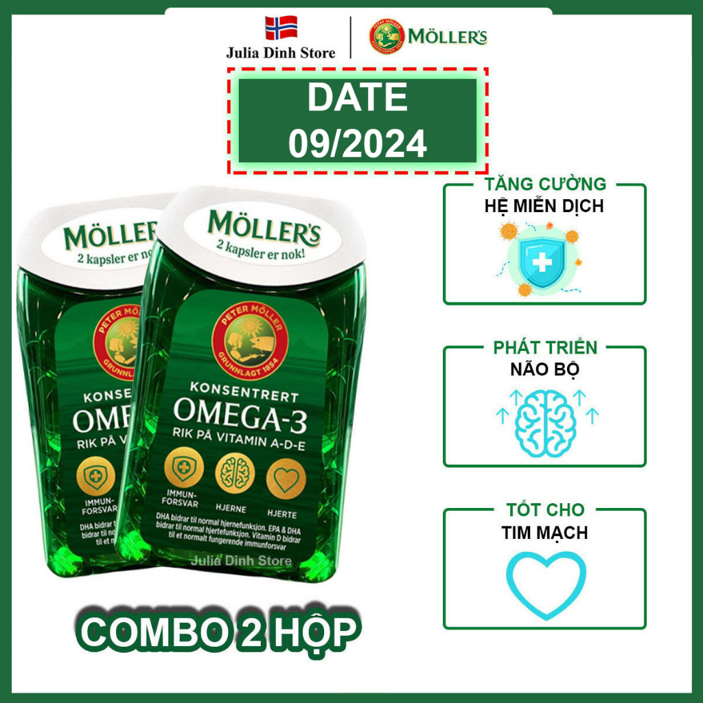 Dầu cá Omega 3 và Vitamin A,D,E MOLLERS nội địa Na Uy - hộp 112 viên