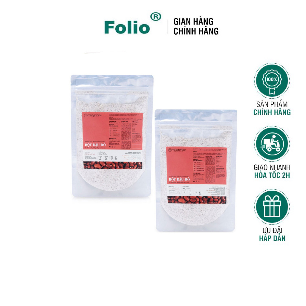 [CHÍNH HÃNG] Bột Đậu Đỏ Milaganics Ngừa Mụn, Dưỡng Da Sáng Mịn 200g Folio Nhà Folio