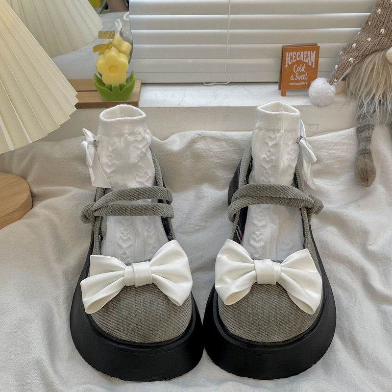 Giày Lolita Đính Nơ Đế Cao Thiết Kế Chất Liệu Vải Phong Cách Vintage
