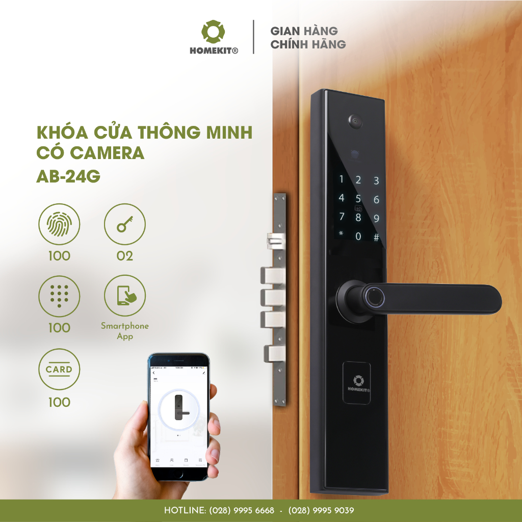 Khoá cửa vân tay điện tử thông minh HOMEKIT AB-24G 6 tính năng tích hợp camera app Tuya Smart - hỗ trợ lắp đặt tận nhà