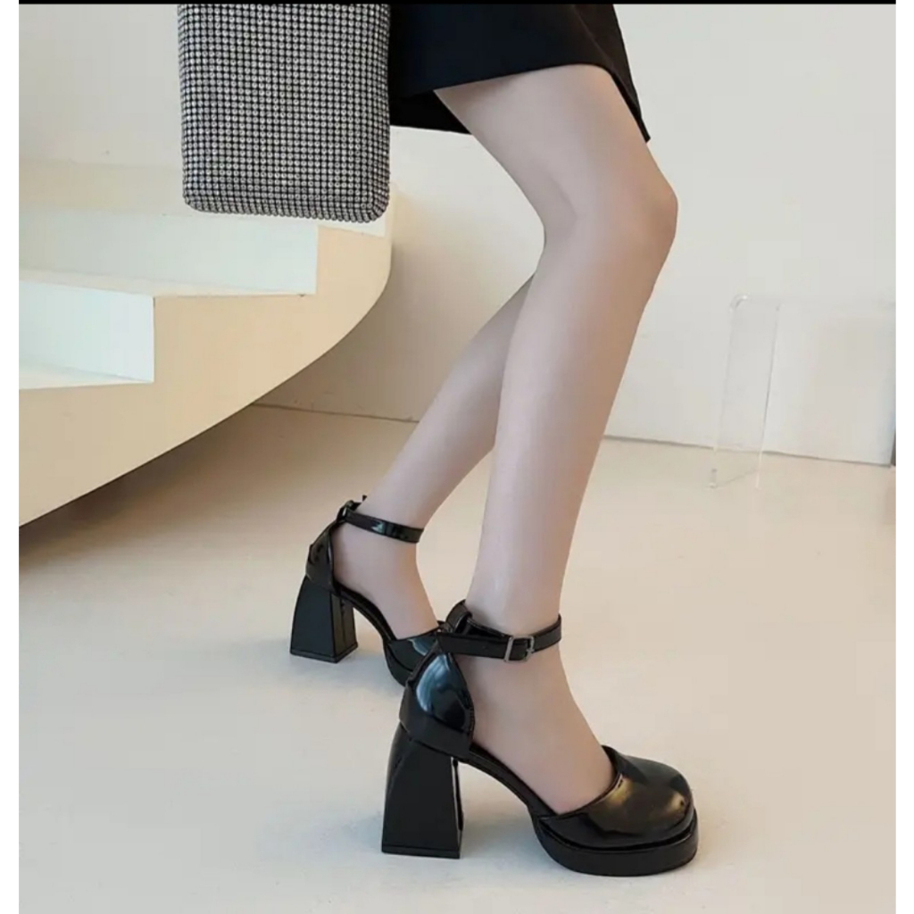 Giày cao gót nữ / Sandal cao gót đế vuông 10p bản Cut OUT da bóng cực đẹp