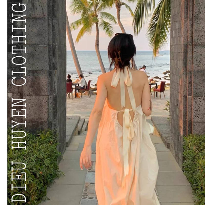 Đầm Hai Dây Cổ Yếm Siêu Thơ Mộng Đi Biển Kỳ Nghỉ Retro Vintage Taobao
