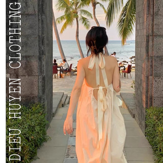 [New - Sẵn] Đầm Hai Dây Cổ Yếm Siêu Thơ Mộng Đi Biển Kỳ Nghỉ Retro Vintage Taobao