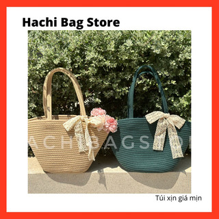 Túi xách nữ túi cói đi du lịch kèm nơ