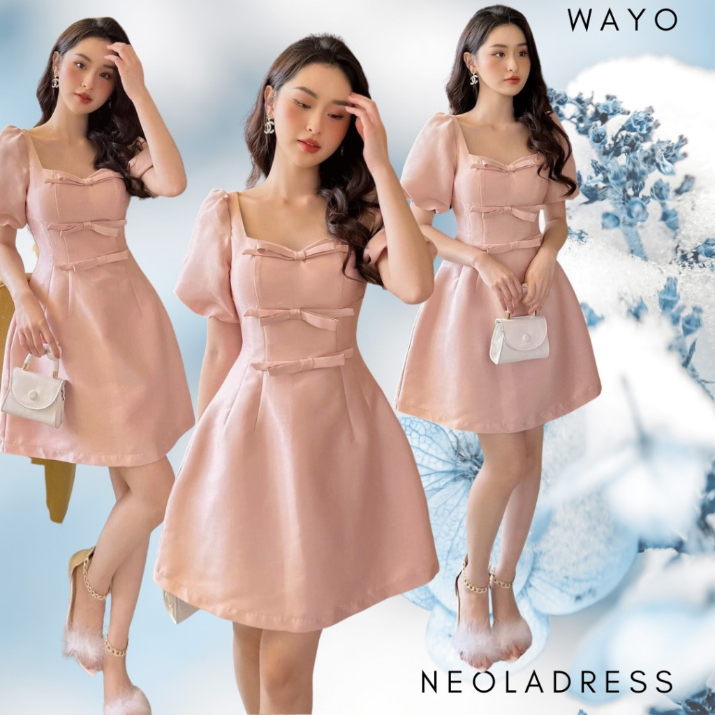 Đầm WAYO tay bồng phối nơ hồng dạo phố xinh đẹp
