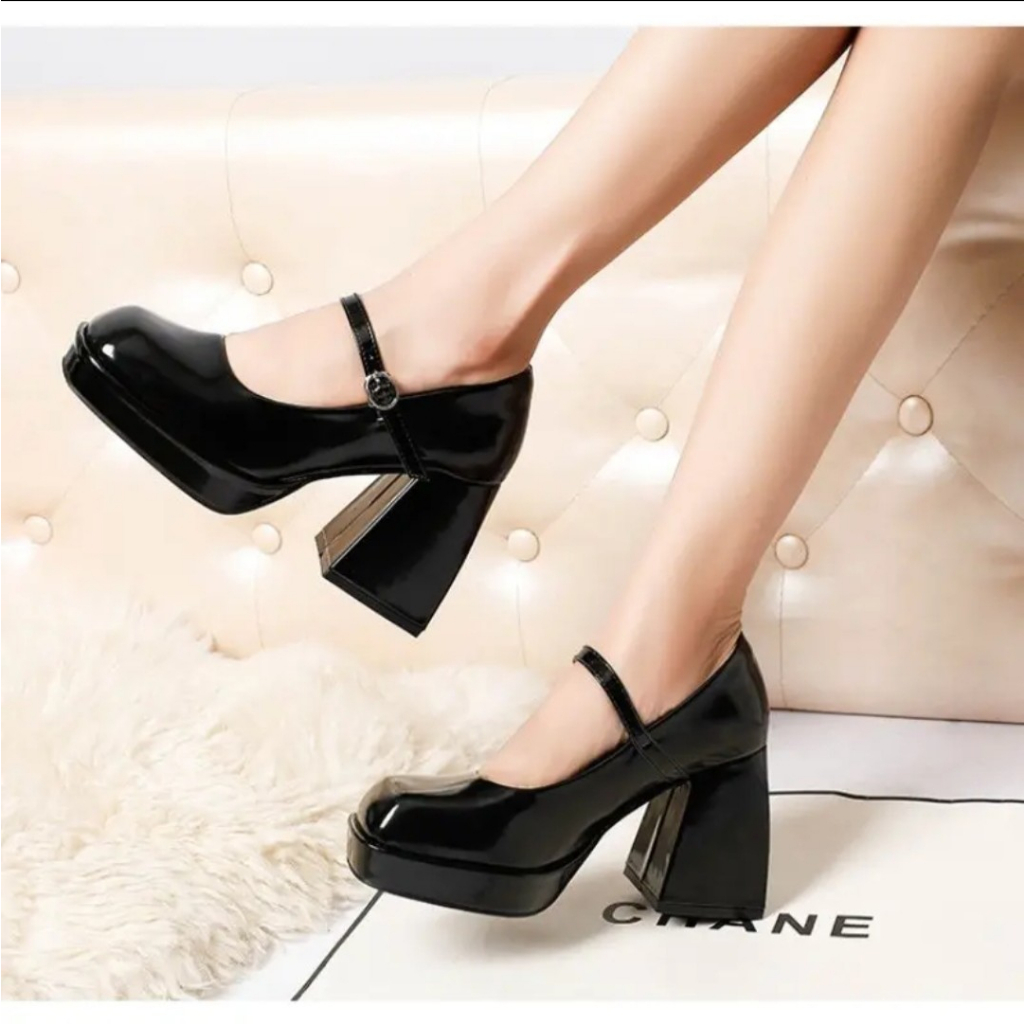 Giày Mary Jane nữ 10p đế đúp , giày lolita da bóng đế vuông hàng cao cấp loại 1