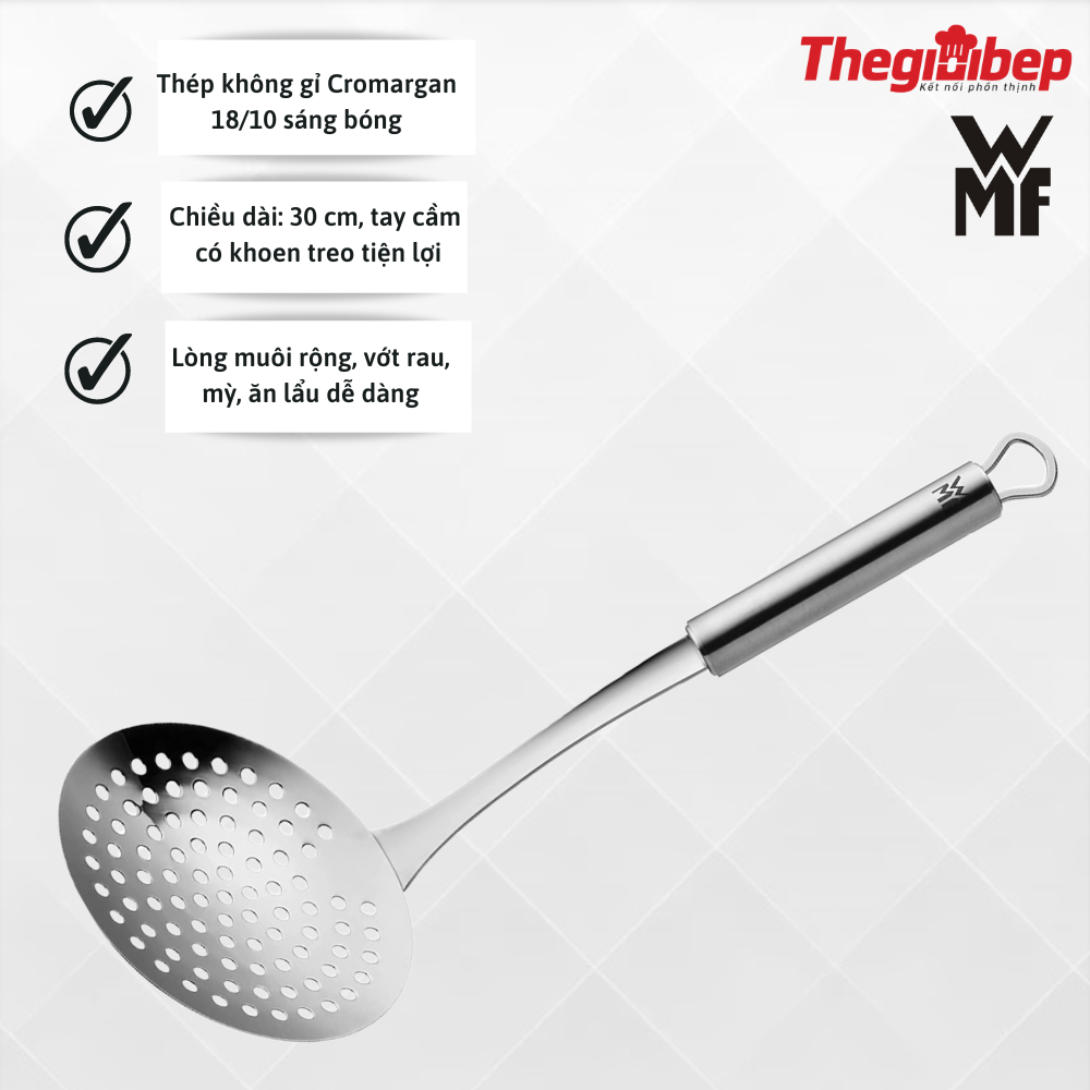 Muôi thủng vớt đồ ăn WMF Profi Plus Skimming Ladle L 30cm thép không gỉ cách nhiệt ăn lẩu, vớt canh tiện lợi