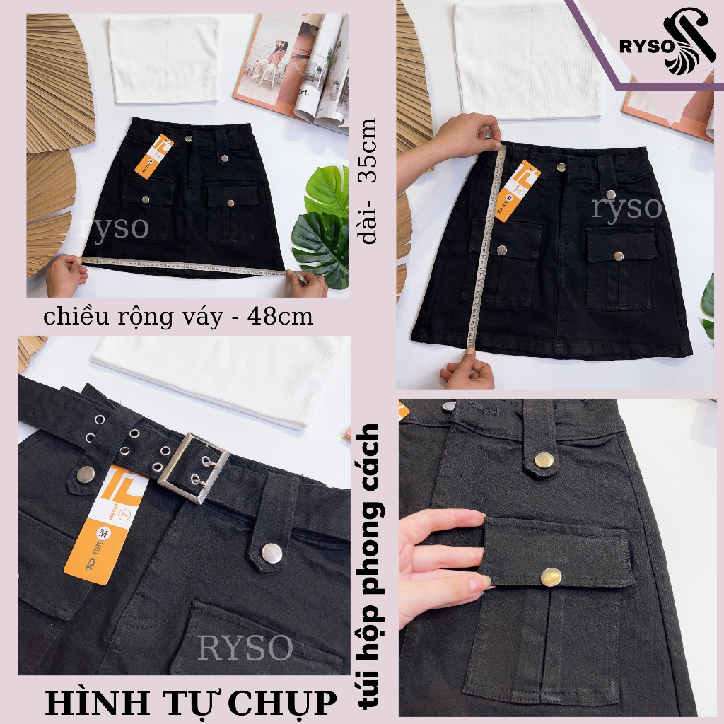 Chân váy chữ a kaki túi hộp phong cách năng động nữ kèm thắt lưng RYSO FASHION cá tính váy bút chì dáng ôm