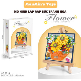Mô hình lắp ráp hoa trang trí, mô hình lắp ráp bức tranh hoa 3D, lắp ráp mô hình chậu hoa, khung tranh hoa