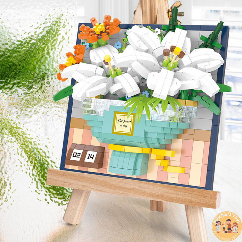 Mô hình lắp ráp hoa trang trí, mô hình lắp ráp bức tranh hoa 3D, lắp ráp mô hình chậu hoa, khung tranh hoa