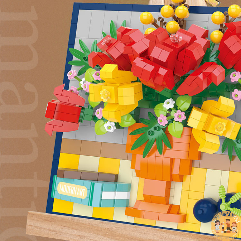 Mô hình lắp ráp hoa trang trí, mô hình lắp ráp bức tranh hoa 3D, lắp ráp mô hình chậu hoa, khung tranh hoa