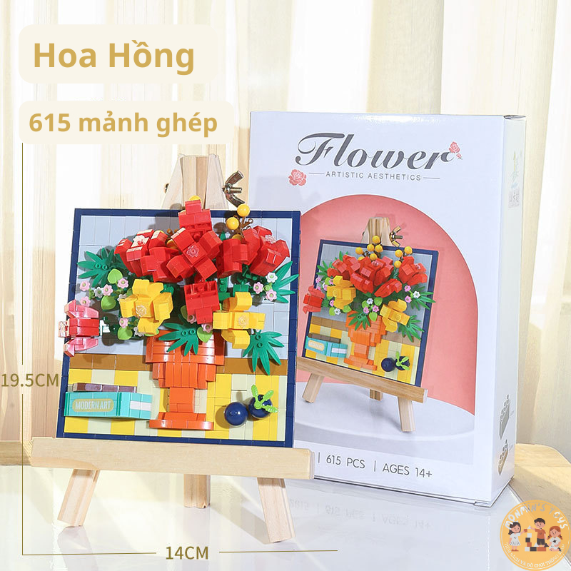 Mô hình lắp ráp hoa trang trí, mô hình lắp ráp bức tranh hoa 3D, lắp ráp mô hình chậu hoa, khung tranh hoa