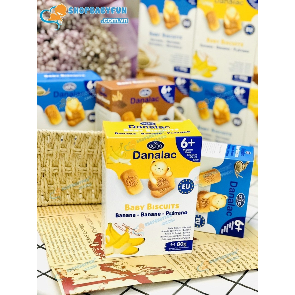 Bánh Ăn Dặm Danalac Vị Chuối, vị Cacao, vị tự nhiên dinh dưỡng cho bé tập nhai date 4/2024
