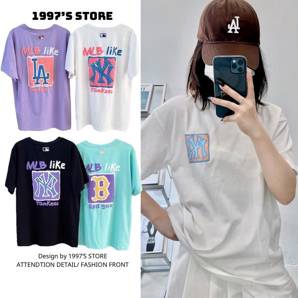 Áo thun tay lỡ form rộng nam nữ tay ngắn hàng xuất dư cao cấp mlb chất thun cotton xịn