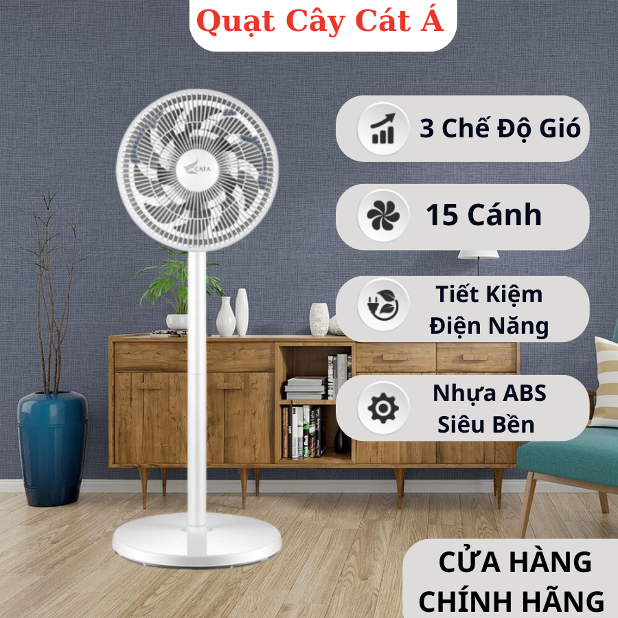 Quạt Cây Đứng Cát Á, 15 Cánh Siêu Mát - Có Điều Khiển Từ Xa - 3 Tốc Độ - Chính Hãng