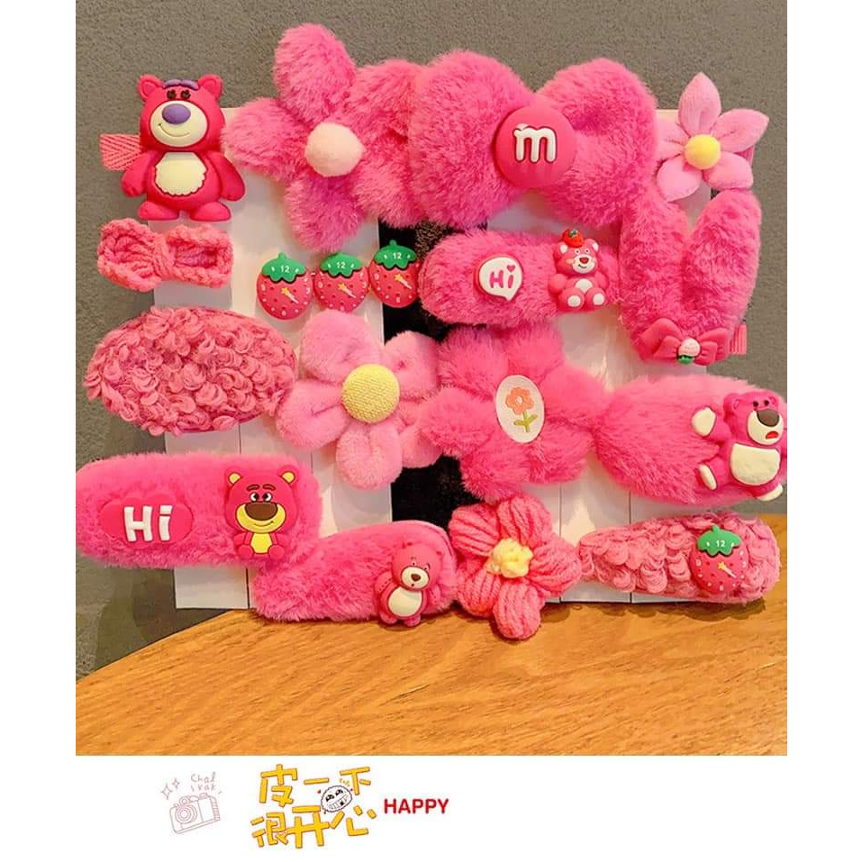 Set 8 kẹp len họa tiết gấu dâu lotso cute