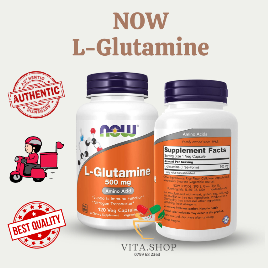 Now L-Glutamine 500mg - Viên uống phục hồi và phát triển cơ bắp L Glutamine 120 viên
