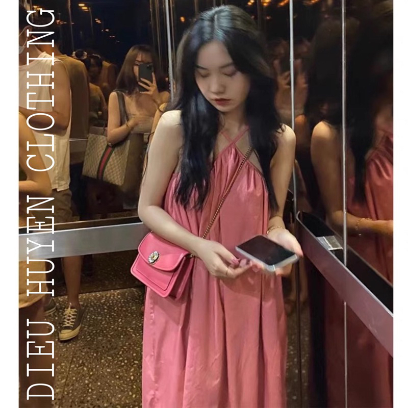 [New-Sẵn] Váy Cổ Yếm đi Biển đầm Maxi Cổ Yếm đầm Maxi đi Biển Retro Vintage Taobao