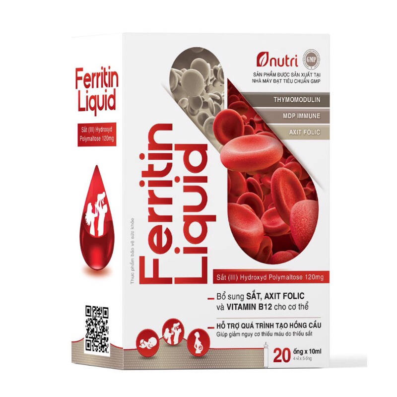 [CHÍNH HÃNG ] Ferritin Liquid – Bổ sung sắt, Hỗ trợ giảm nguy cơ thiếu máu do thiếu sắt – Hộp 20 ống – NUTRI