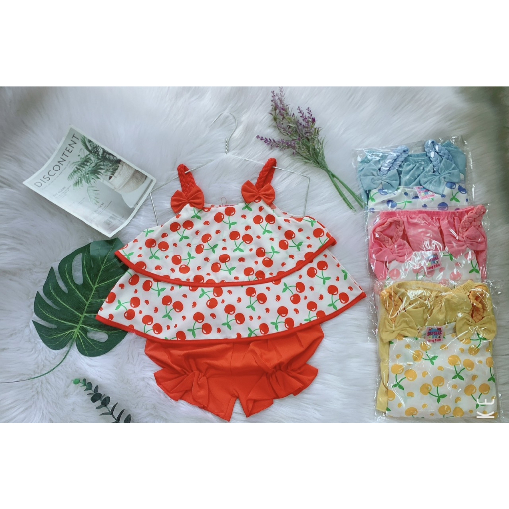 Bộ Lụa Hoa Dây Hoa Phối Viền Dễ Thương Bé