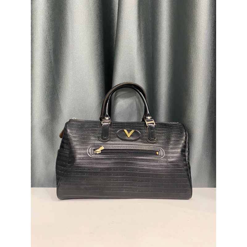 túi si hiệu VALENTINO của Ý form trống da thật dập kẻ