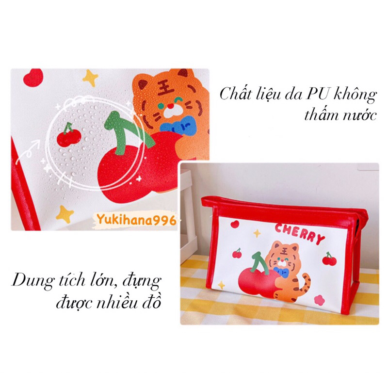 ( Tặng quà, sẵn ) Hộp bút/ túi đựng đồ da PU không thấm nước kích thước to in hình ngộ nghĩnh.