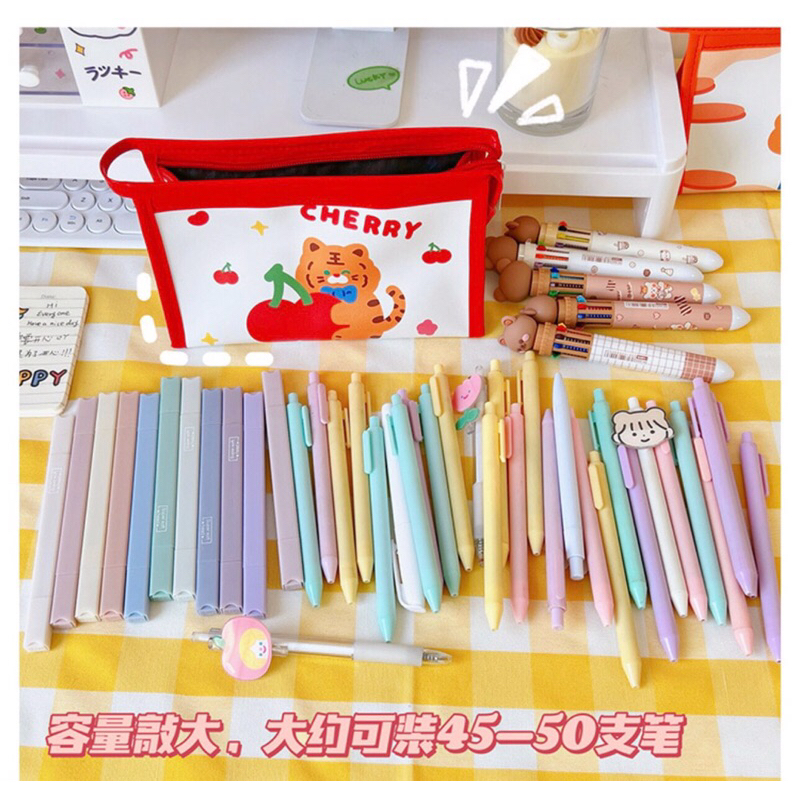 ( Tặng quà, sẵn ) Hộp bút/ túi đựng đồ da PU không thấm nước kích thước to in hình ngộ nghĩnh.