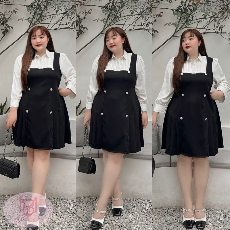 D04 Đầm tiểu thư phối sơ mi bigsize 60-110kg