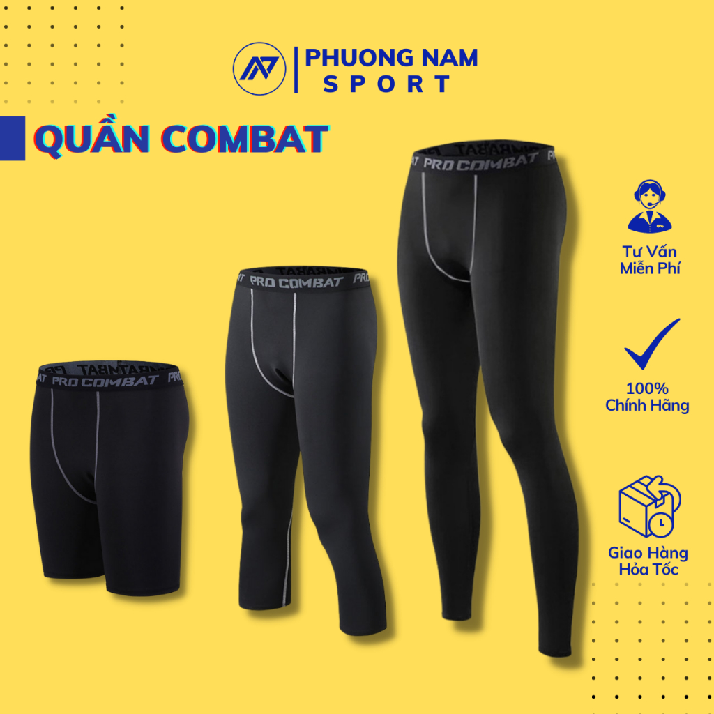 Quần giữ nhiệt nam combat pro legging cao cấp chơi thể thao tập gym đá bóng màu đen