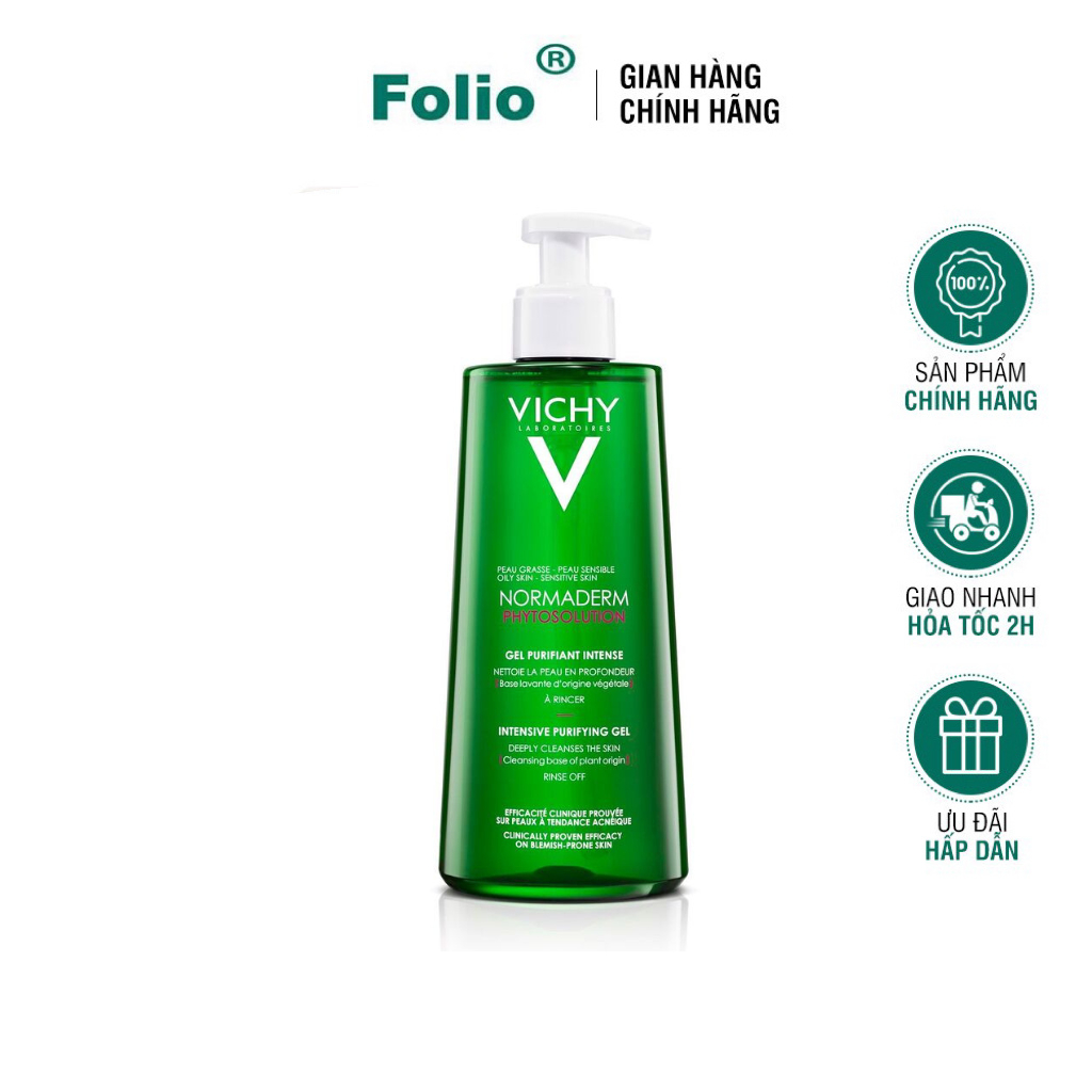 Sữa Rửa Mặt Dạng Gel Làm Sạch Sâu Cho Da Nhờn, Mụn Vichy Normaderm Phytosolution Gel Folio