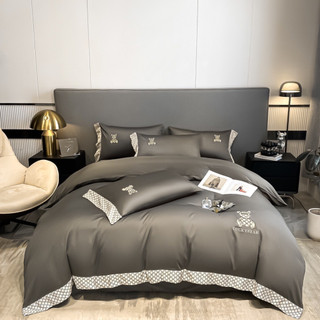 Bộ chăn ga gối phi lụa lucky bear gấu karo nhập khẩu,set 4 món vỏ chăn